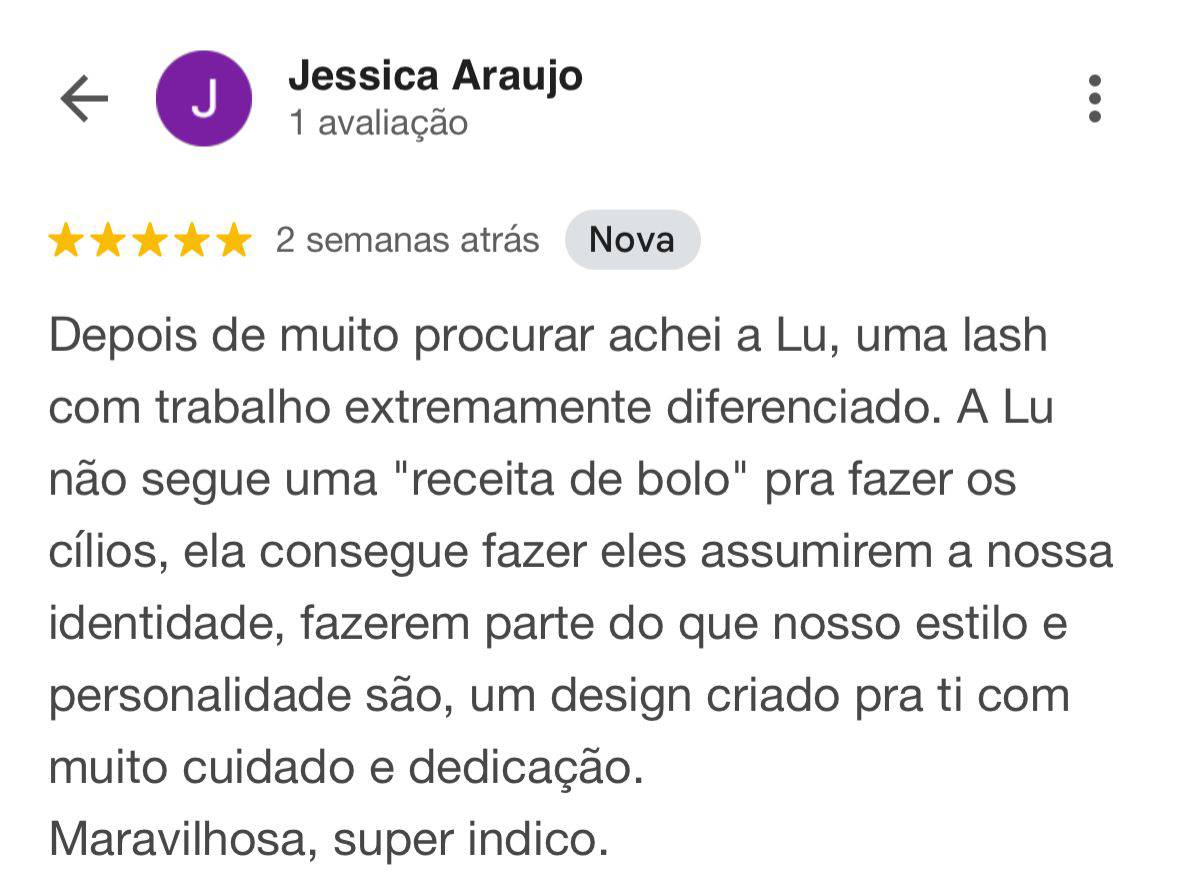 Avaliação da cliente Jessica Araujo