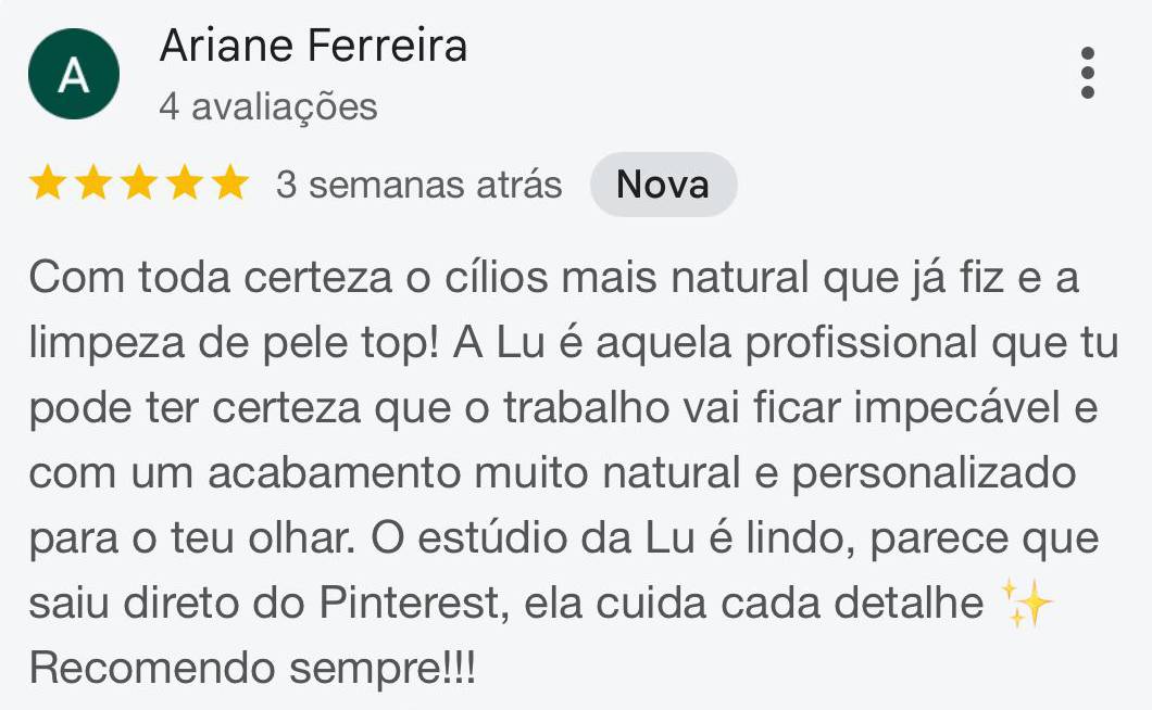 Avaliação da cliente Ariane Ferreira