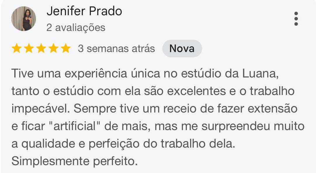 Avaliação da cliente Jenifer Prado